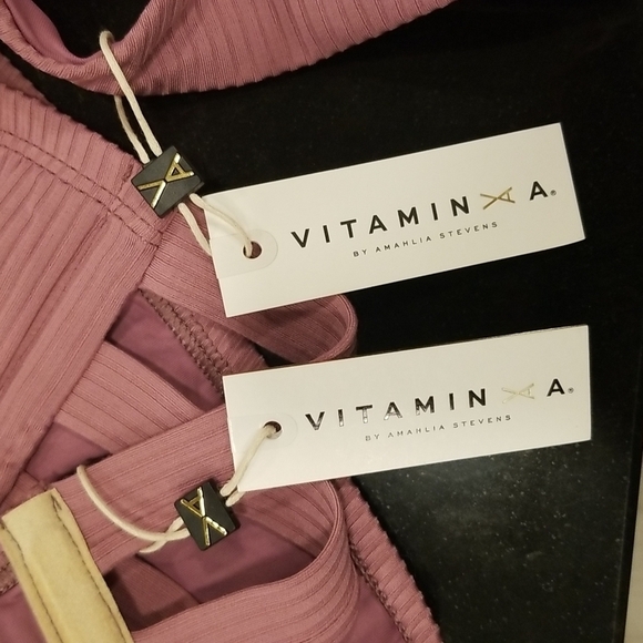 💕VITAMIN A💕 Rose Rib Bikini Set Havana Top + Carmen Bottom Dusty Rose 10 L NWT - Picture 14 of 16